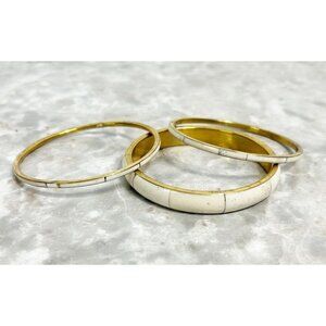Set of 3 Stone Inlaid Brass Tone Bangle Bracelets